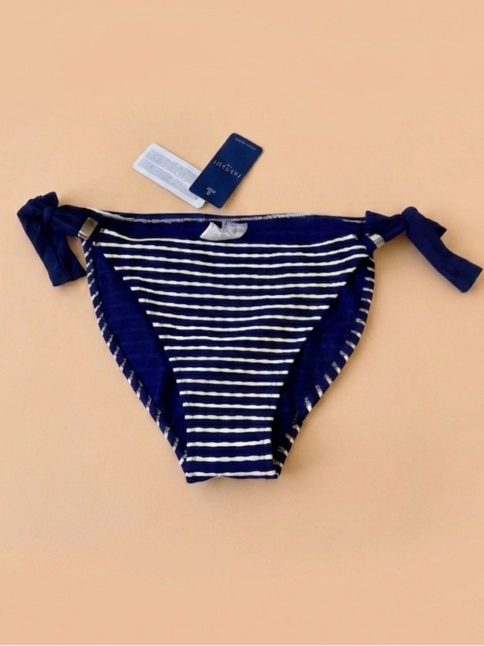 NWT Fantasie San Remo Classic Tie Side Bikini Bottom Navy Blue Stripe Small